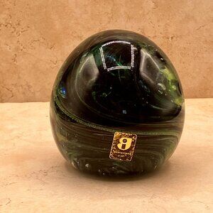 Vintage Kerry Irish Art Glass Paperweight Emerald Green Swirls Ireland 3.5"